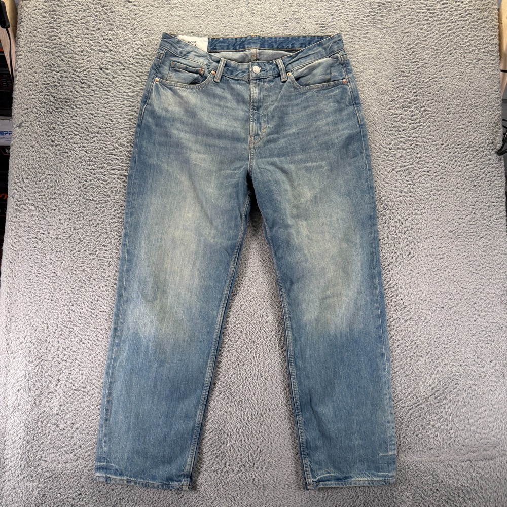H&M Jeans Men's 36x30 Blue Cotton Denim Straight Leg Loose Faded Workwear Travel